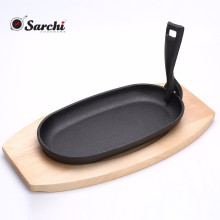 Cast Iron Sizzler Hot Serving Dish Pan& Wooden Stand